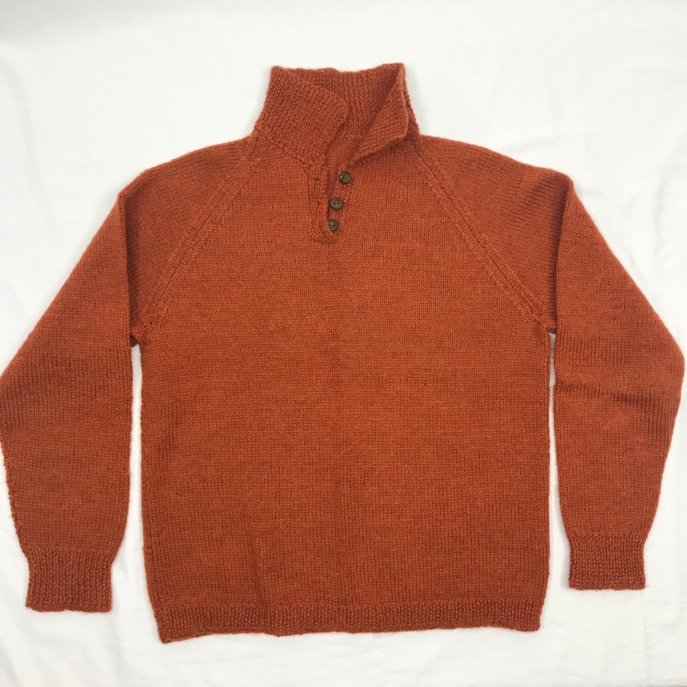 Burnt orange virgin wool collared sweater handmade